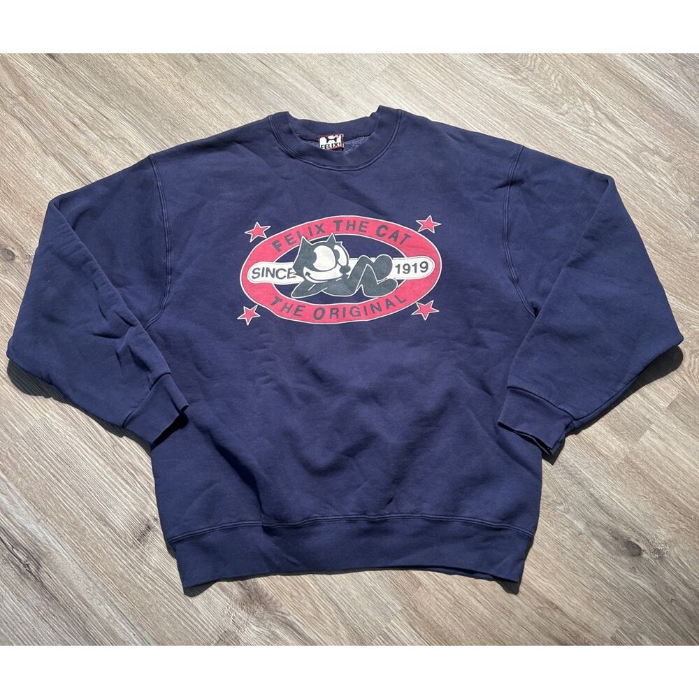Vintage Felix The Cat Crewneck Sweatshirt XL 90s Cartoon The Original Navy